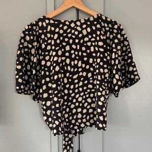 LOFT Black and Cream Patterned Blouse